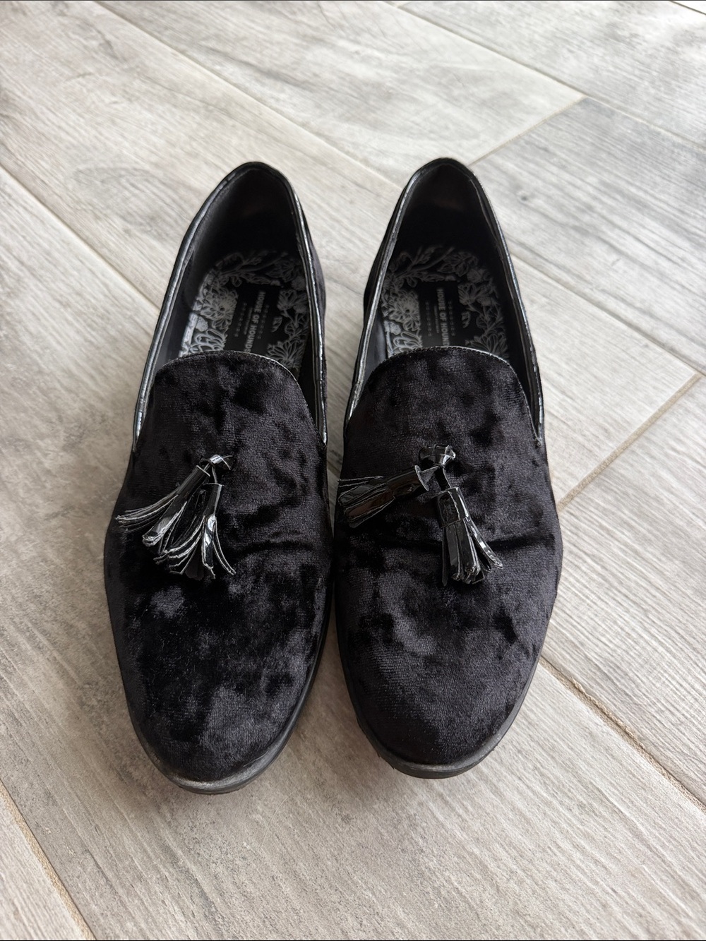 Men's Black Velvet Tassel Slip-On Loafers